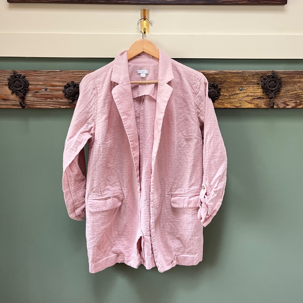 J. Jill Womens Blush Pink Linen Cotton Blend Roll Tab Sleeve Relaxed Blazer M